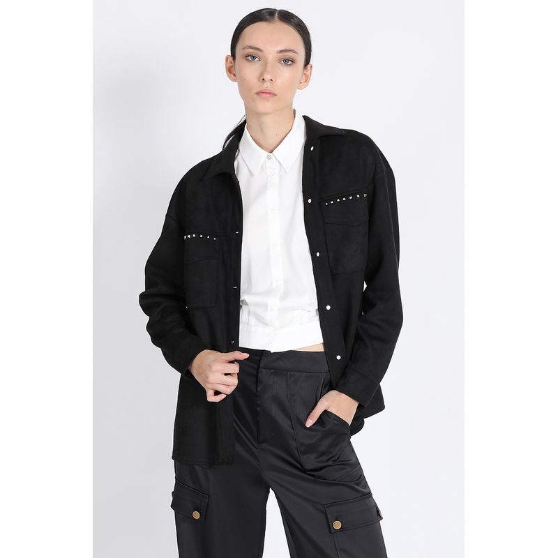 LIOLA - Sobrecamisa Efecto Gamuza Con Remaches, Negro Liola