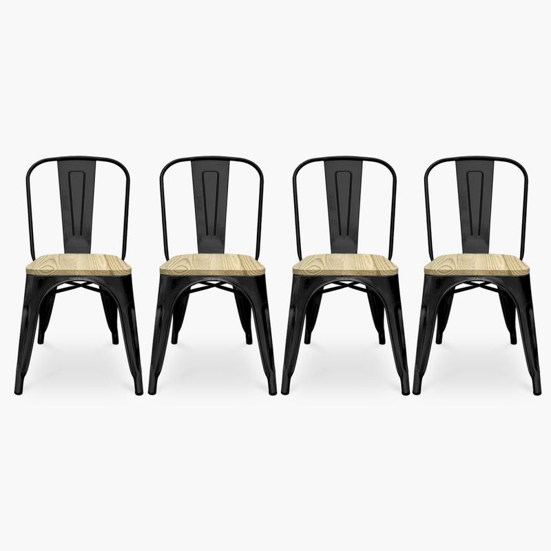 GENERICO - Silla Tolix asiento de madera 4 unids