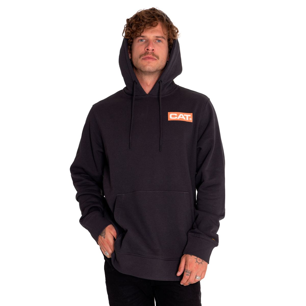 CAT - Poleron Casual Hombre Graphic Pullover Hoodie Negro CAT