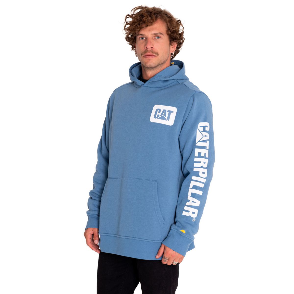 CAT - Polerón Hombre Fleece Logo Pullover Hoodie Azul CAT