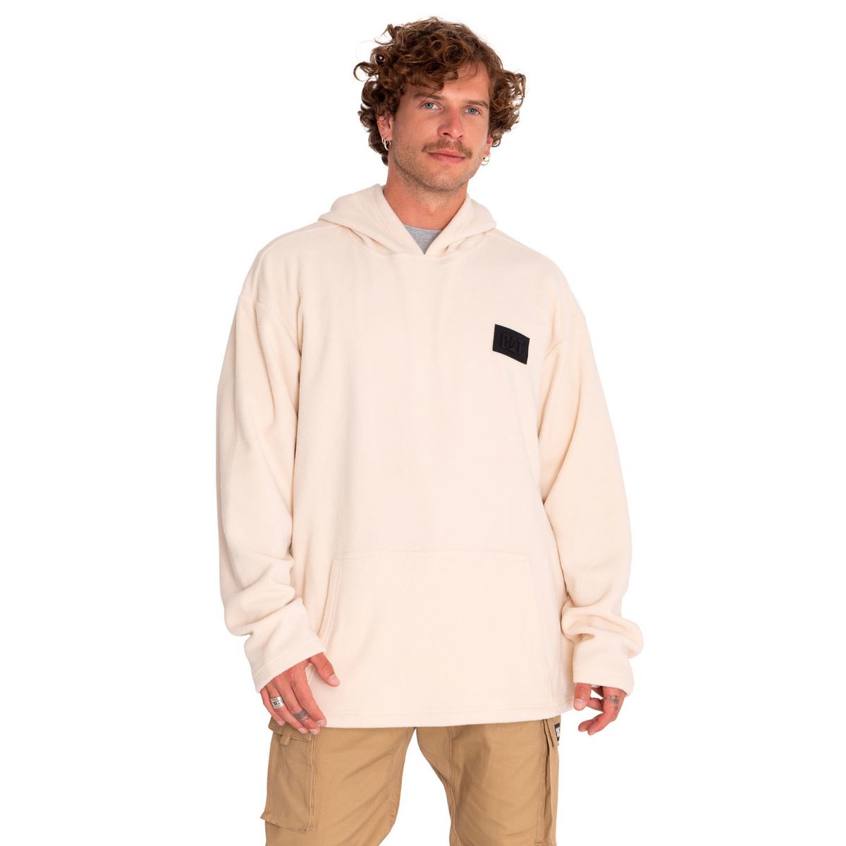 CAT - Polerón Unisex Microfleece Pullover Hoodie Beige CAT