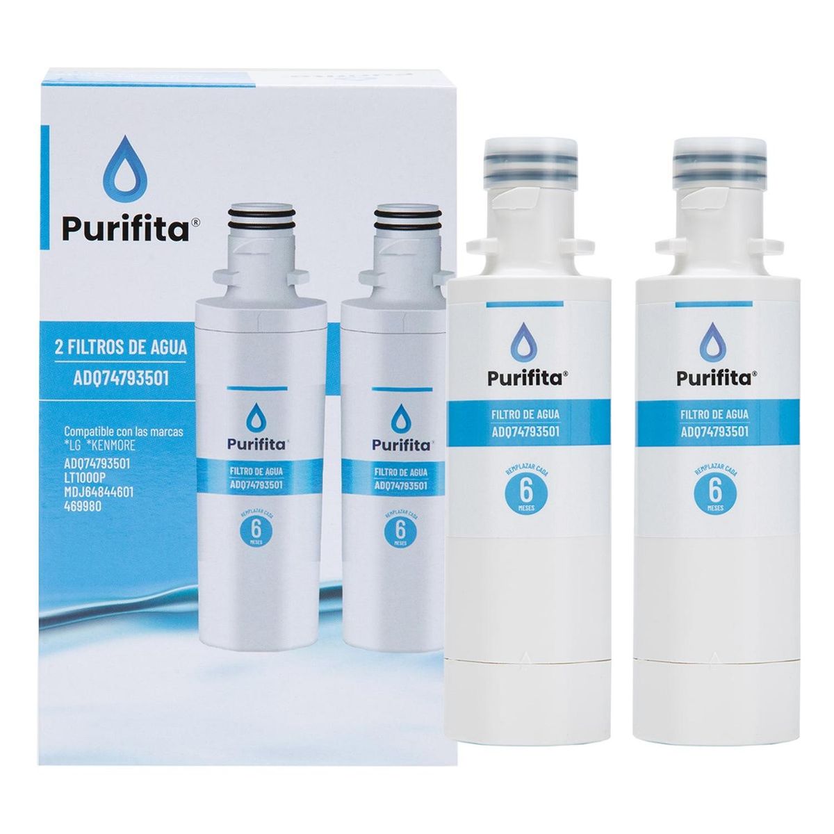 COREAQUA - Filtro de Agua para Refrigerador LG Purifita ADQ74793501 x 2