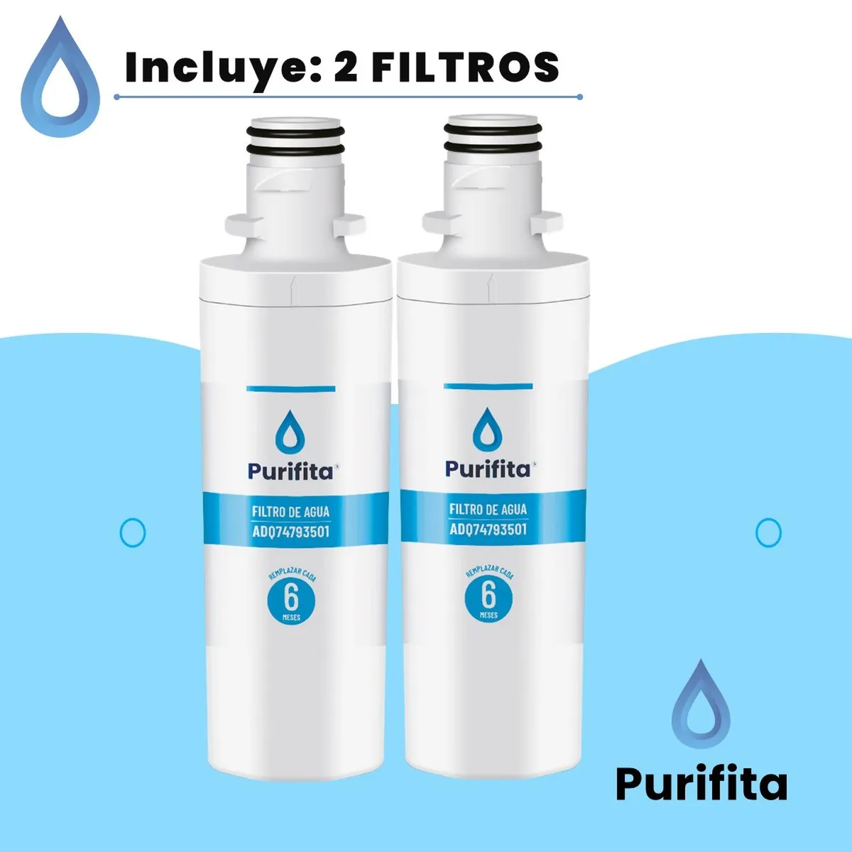 COREAQUA - Filtro de Agua para Refrigerador LG Purifita ADQ74793501 x 2