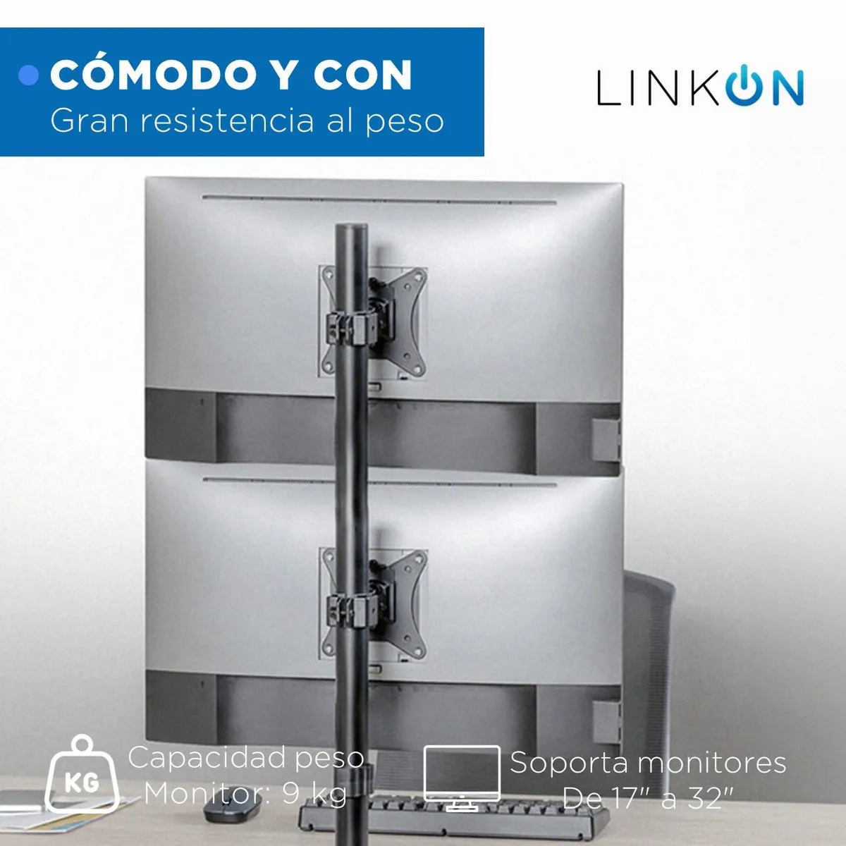 LINKON - Brazo Soporte Doble 2 Monitores Vertical Linkon Escritorio