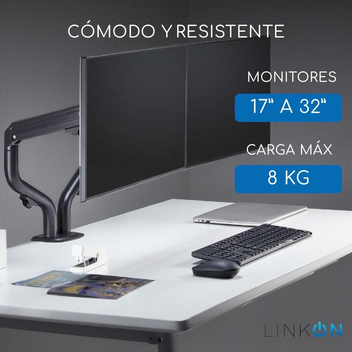 LINKON - Soporte Brazo Doble Para Monitor Escritorio Linkon Ajustable