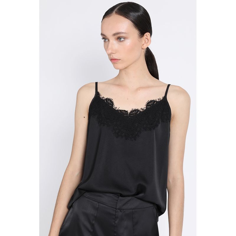 LIOLA - Top Lencero Con Encaje, Negro Liola