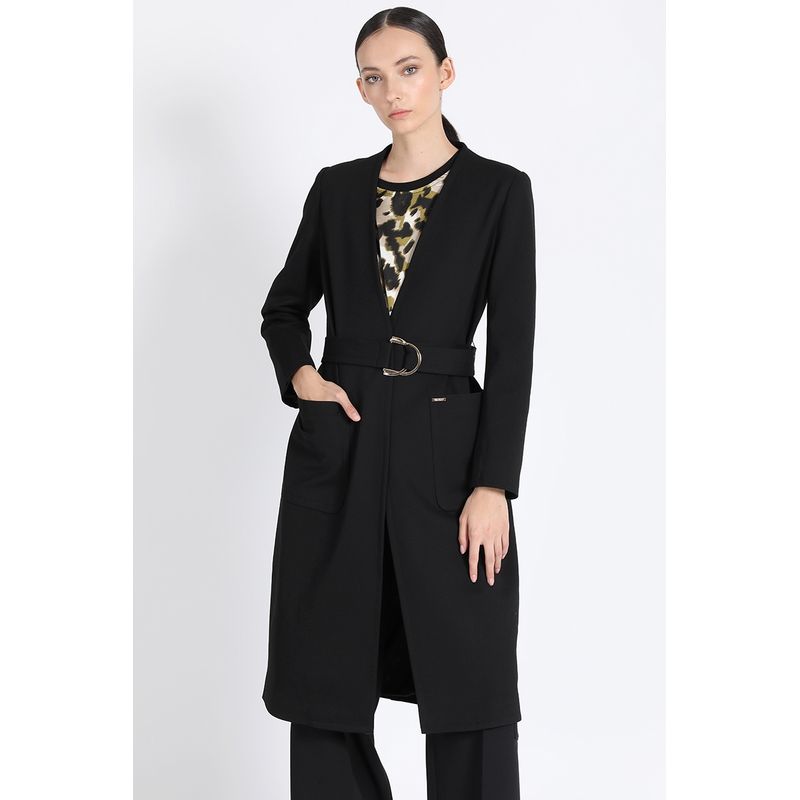 LIOLA - Abrigo Midi, Con Cinturon, Negro Liola