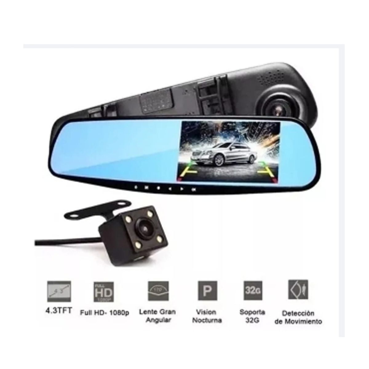 GENERICO - Cámara Espejo Retrovisor Pantalla Led Retroceso