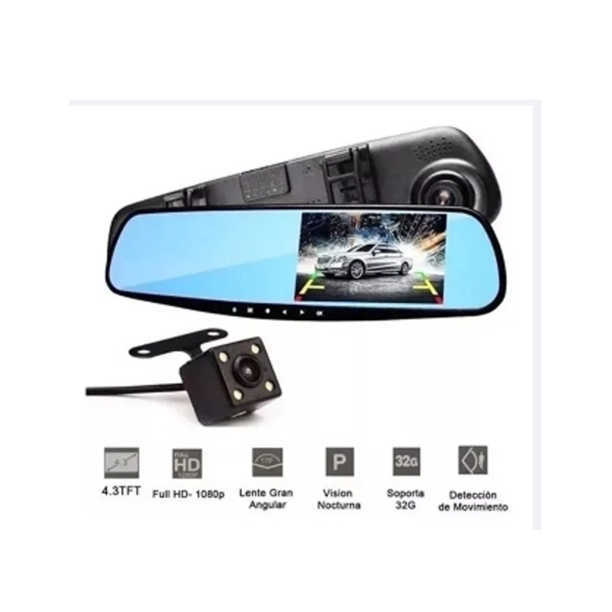 GENERICO - Cámara Espejo Retrovisor Pantalla Led Retroceso