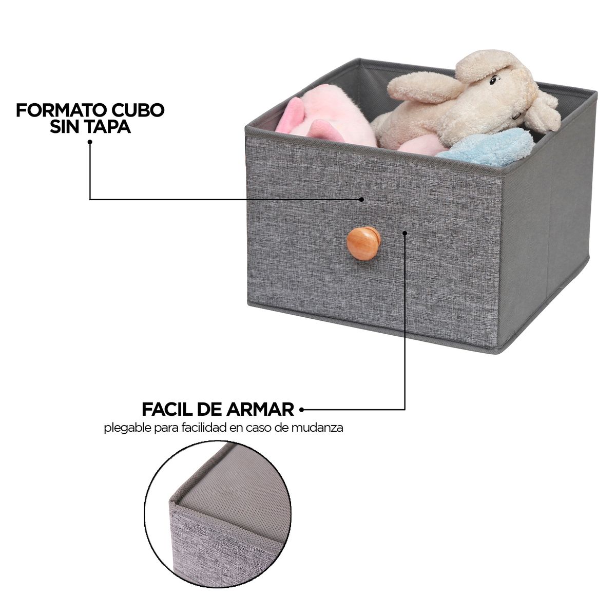 CARRY ALL - Pack 3 Cajas Cubo Organizador Plegable Tela Closet Ropa