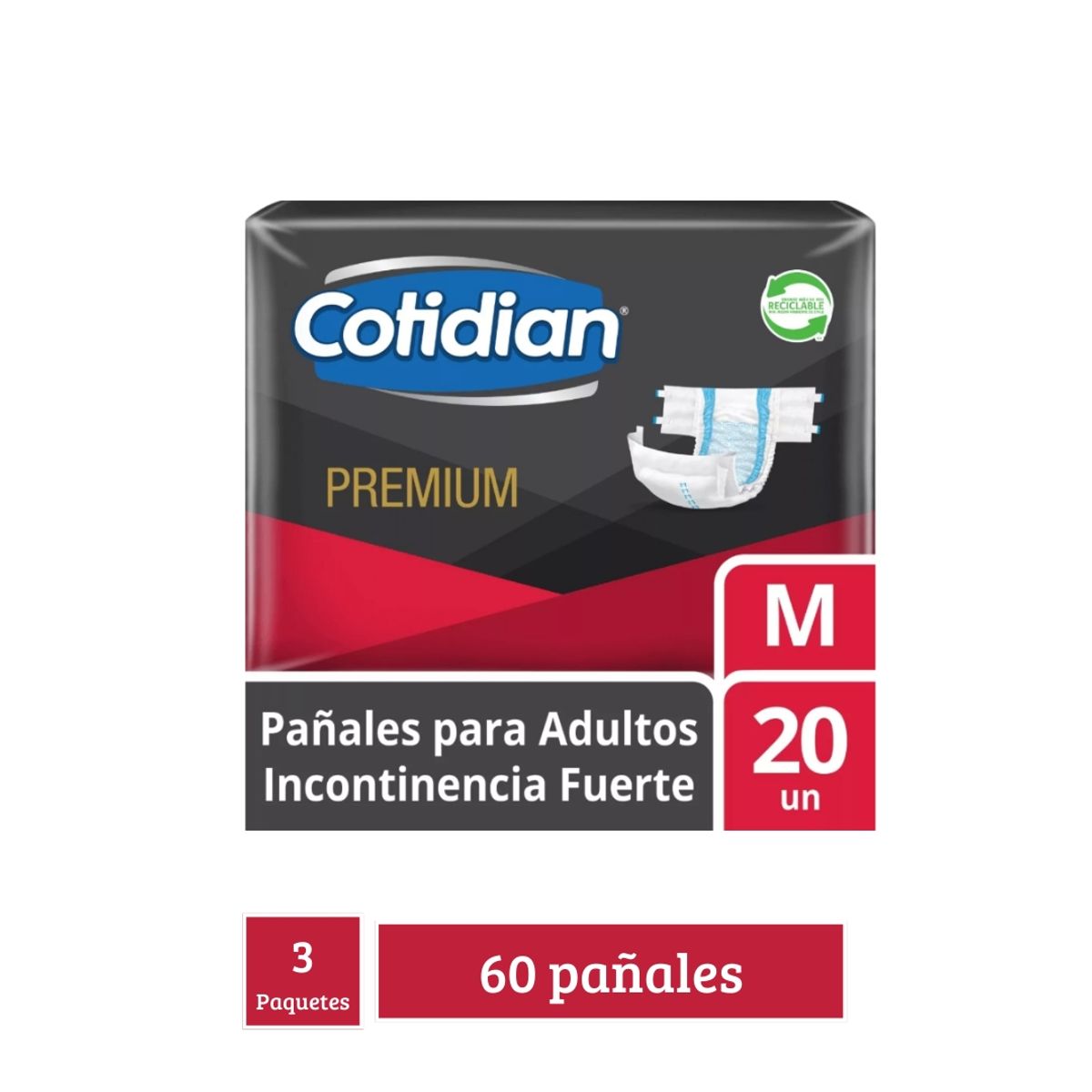 COTIDIAN - 3 Paquetes Pañales De Adulto Cotidian Premium 60 Un Talla M.
