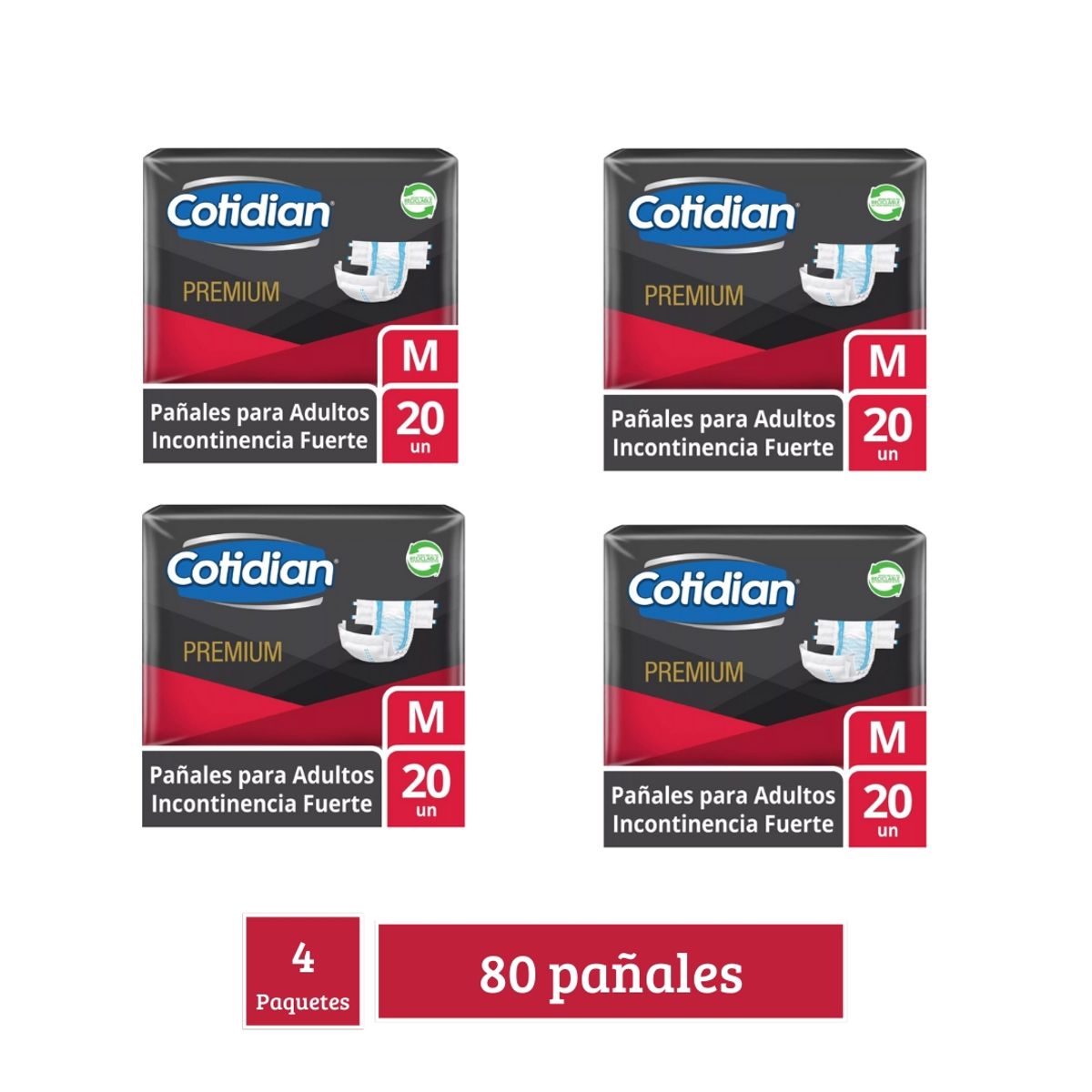 COTIDIAN - Pañales De Adulto Cotidian Premium x4 Talla M 80Und.