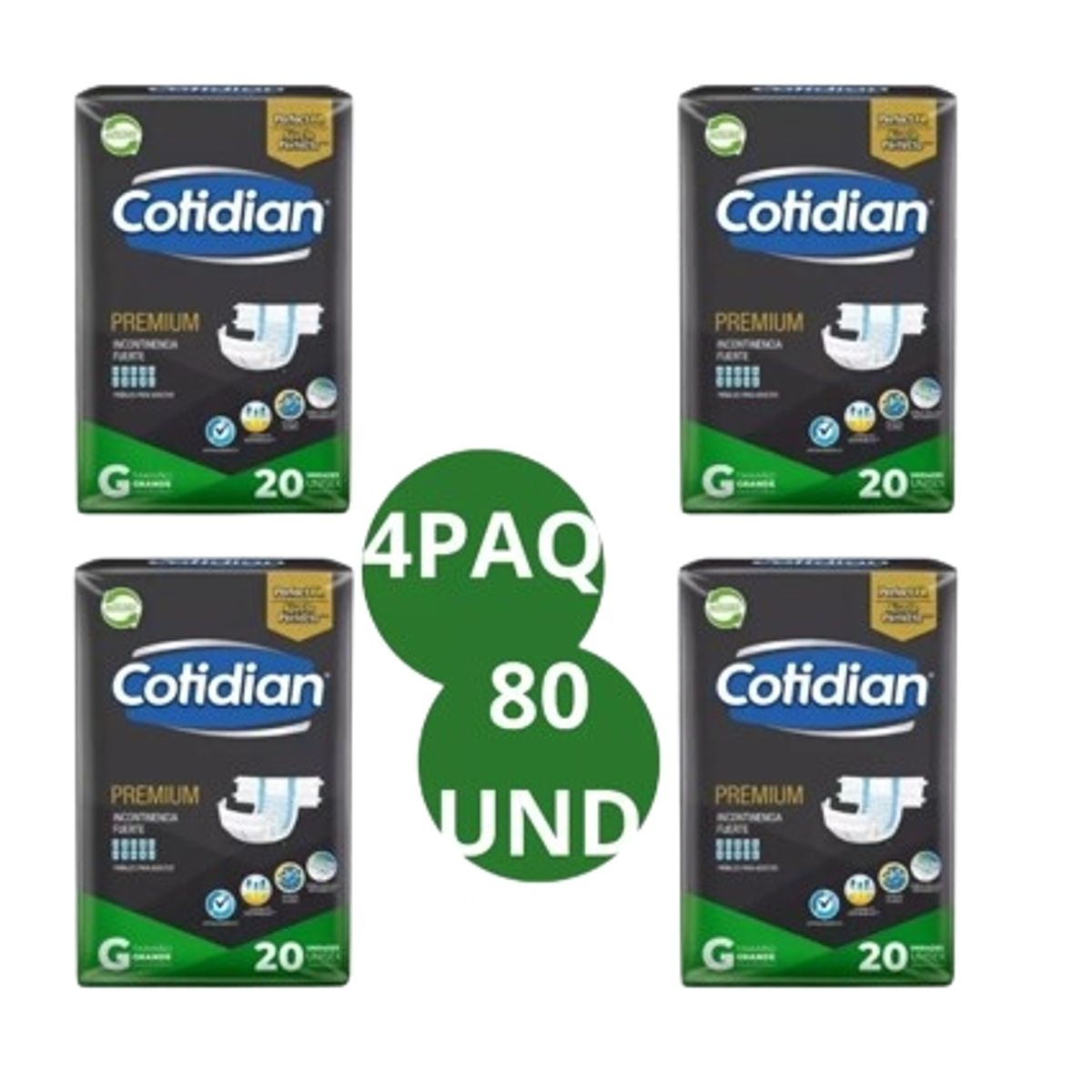 COTIDIAN - Pañales De Adulto Cotidian Premium x4 Talla G 80Und.