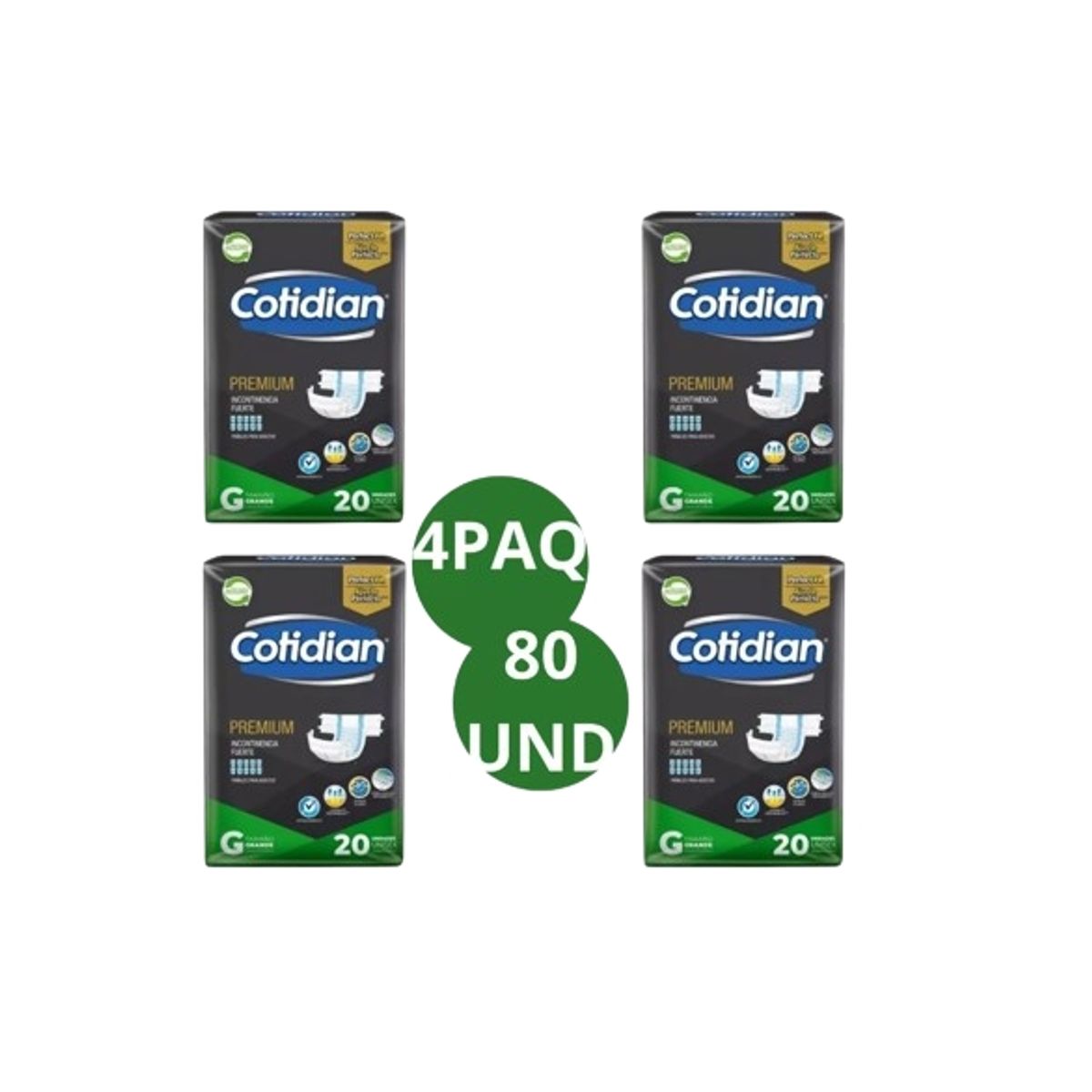 COTIDIAN - Pañales De Adulto Cotidian Premium x4 Talla G 80Und.