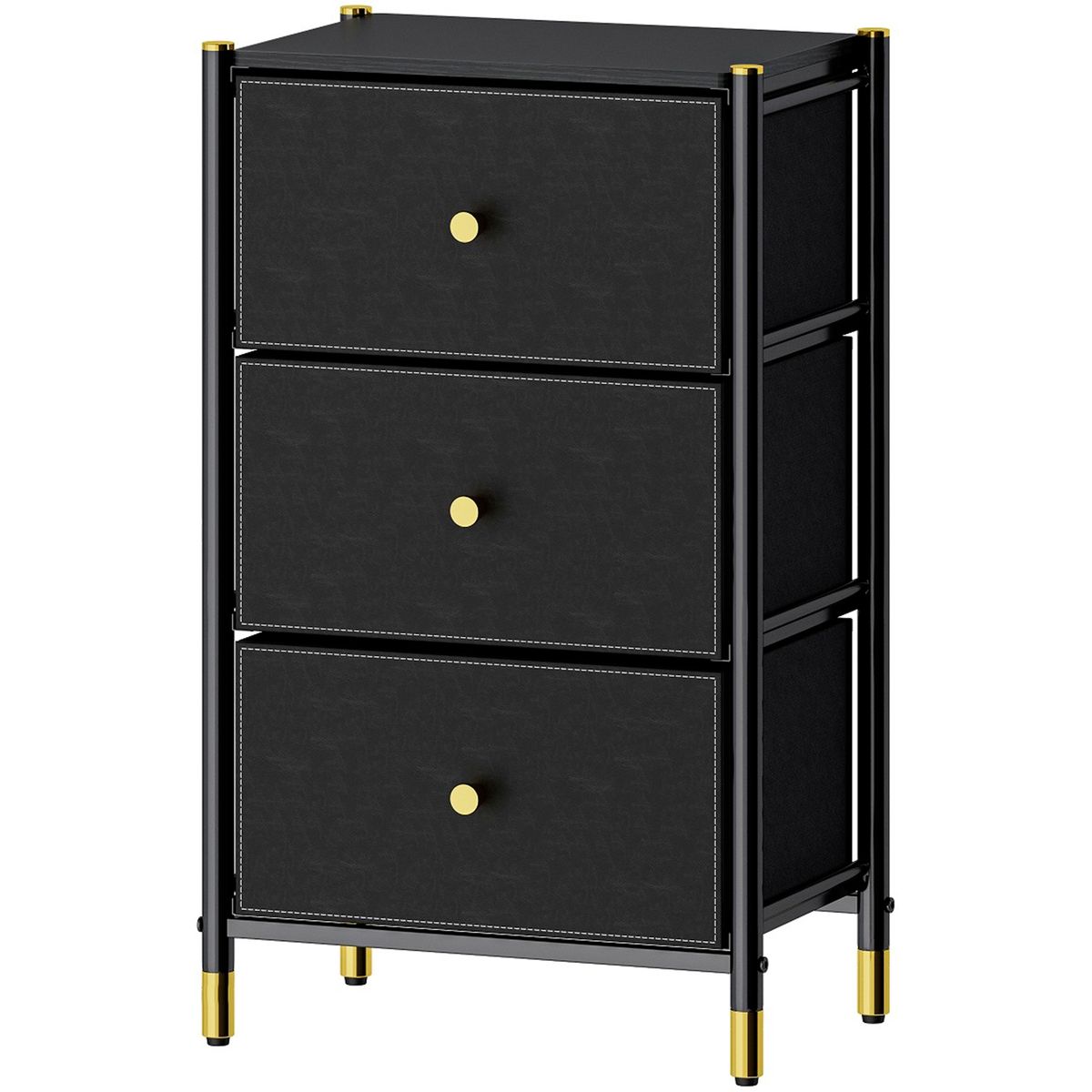 CARRY ALL - Velador Cajonera 3 Cajones Metal Madera Eco Cuero