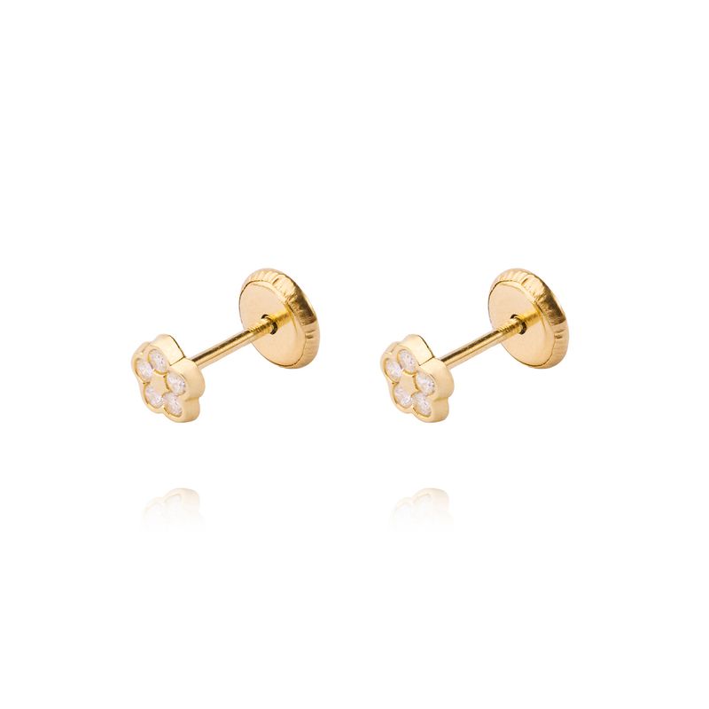 JB JOYAS BARON - Aros de Oro 9kt Flor Brillante con Circon
