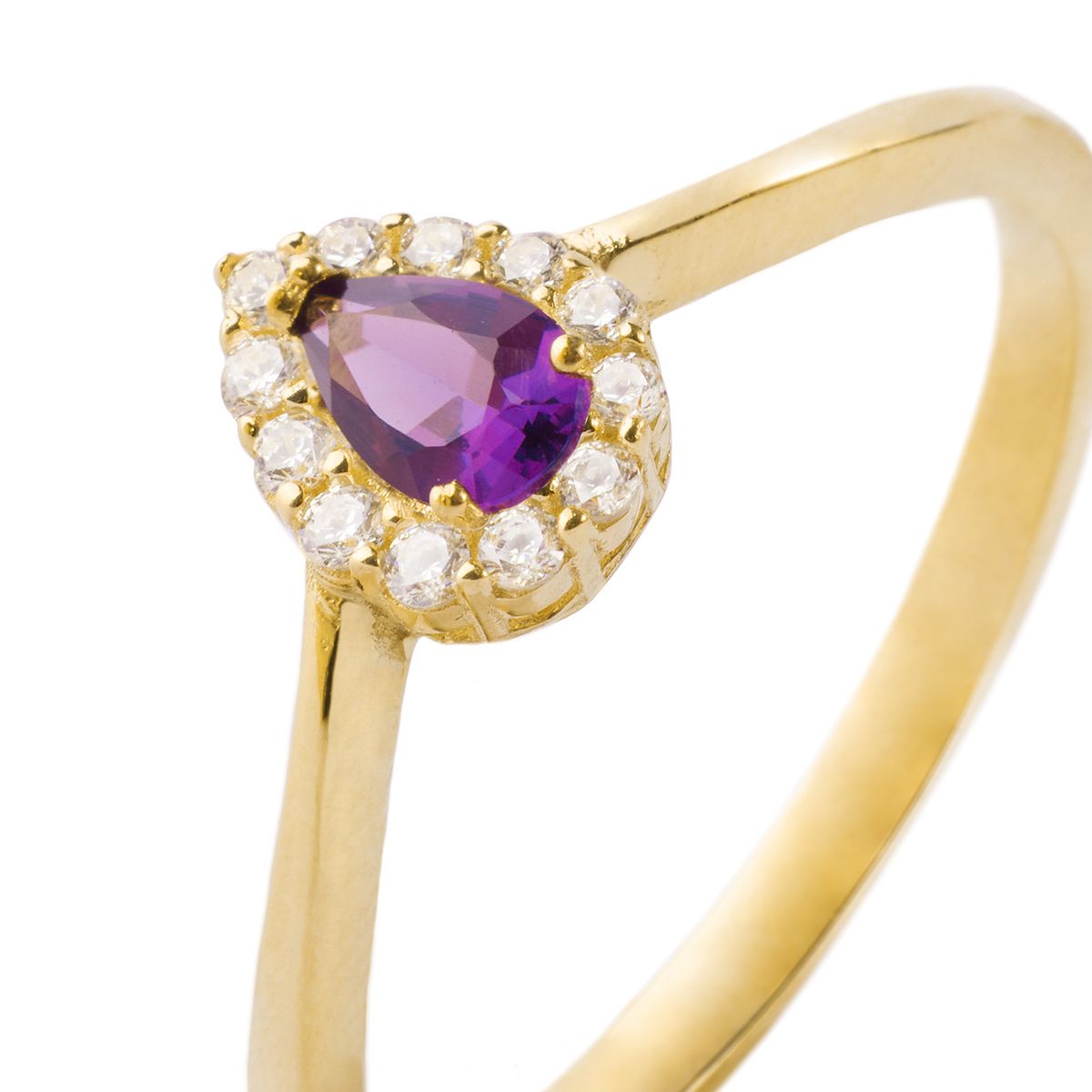 JB JOYAS BARON - Anillo Compromiso de Oro 18kt Modelo Gota con Amatista y Circón