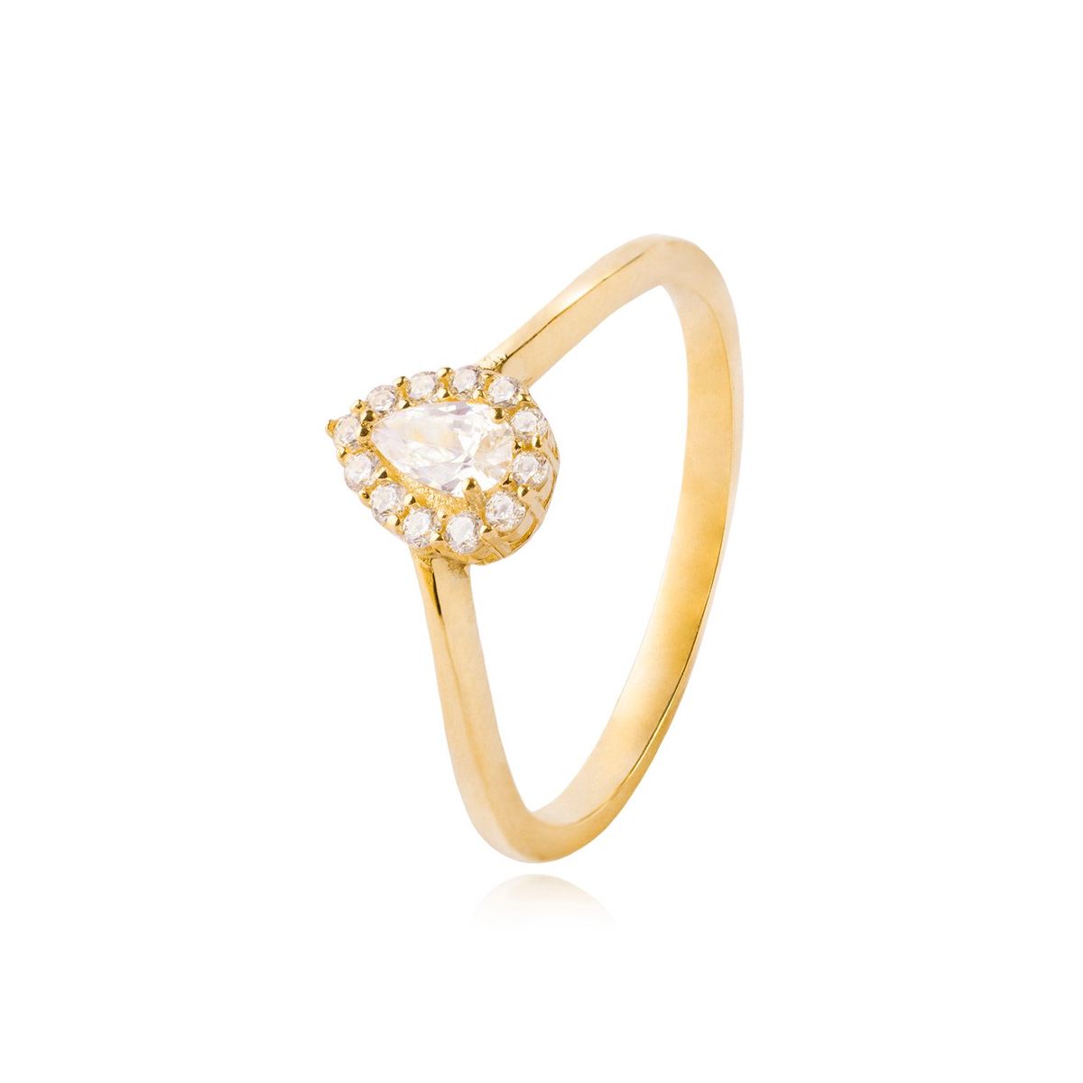 JB JOYAS BARON - Anillo Compromiso de Oro 18kt Modelo Gota & Circón