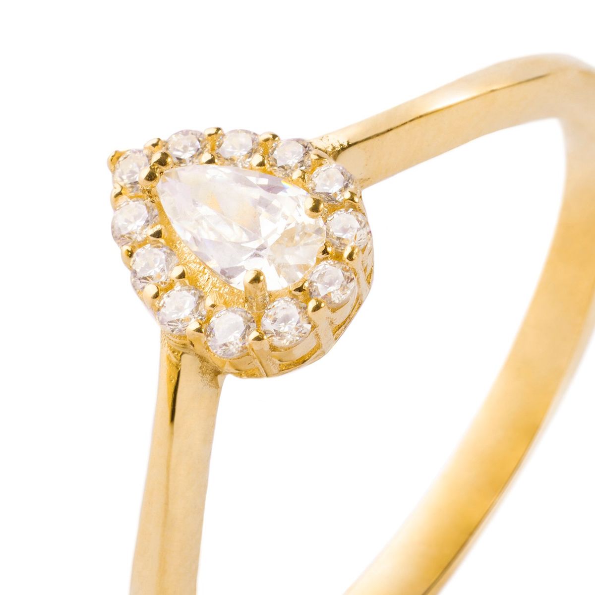 JB JOYAS BARON - Anillo Compromiso de Oro 18kt Modelo Gota & Circón