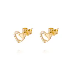 JB JOYAS BARON - Aros Oro Amarillo 14kt Corazón Mitad Circonitas y Delfín