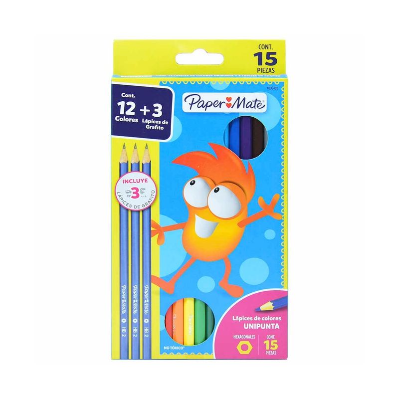PAPER MATE - Lápices 12 Colores + 3 Graf Hexagonal Paper Mate
