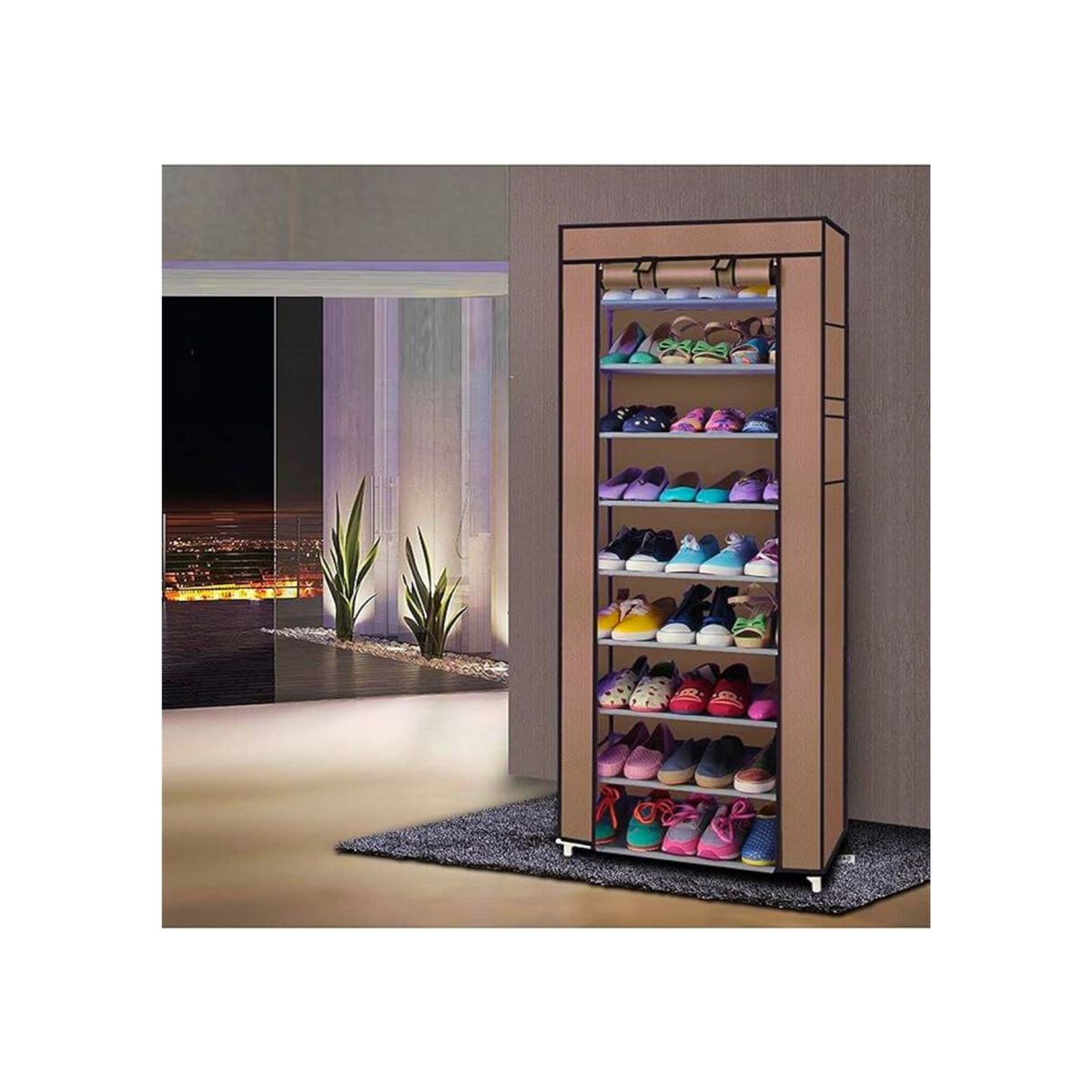 GENERICO - Zapatera Armable Aluminio Tela Plástica 9 Niveles Colores