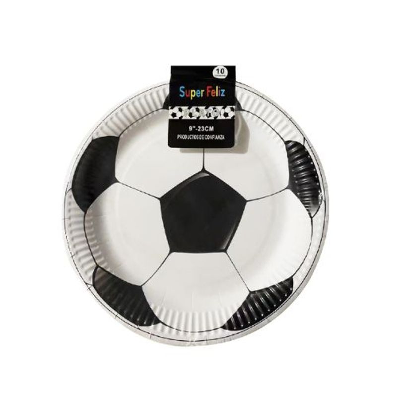 GENERICO - Platos Diseño Futbol Color Blanco Negro 23 cm