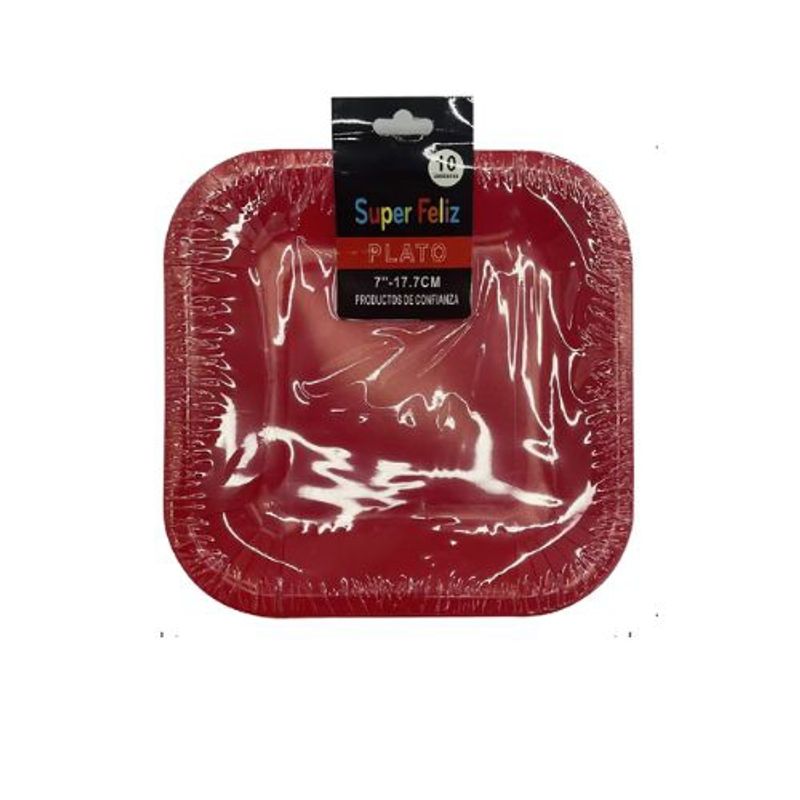 GENERICO - Plato Diseño Cuadrado Color Rojo 17.7 Cm Plastico.