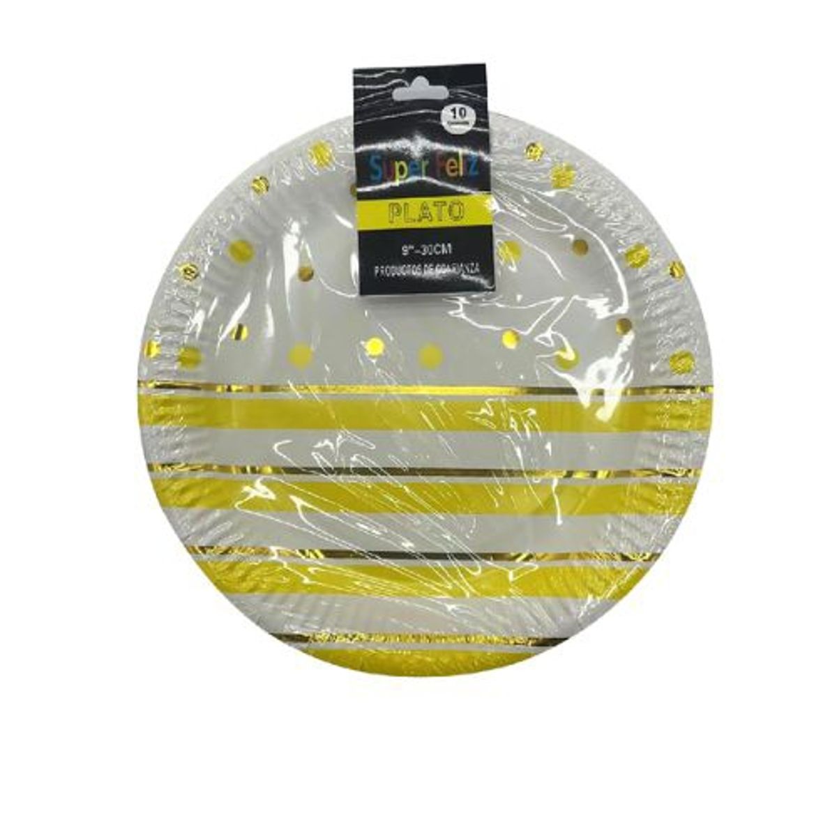 GENERICO - Plato Colores Amarillo Blanco Material Plastico 10 Unidades 30 Cm