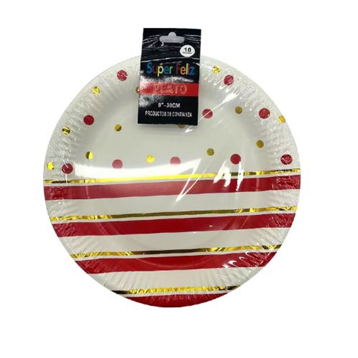 GENERICO - Plato Colores Blanco Rojo Material Plastico 10 Unidades 30 Cm