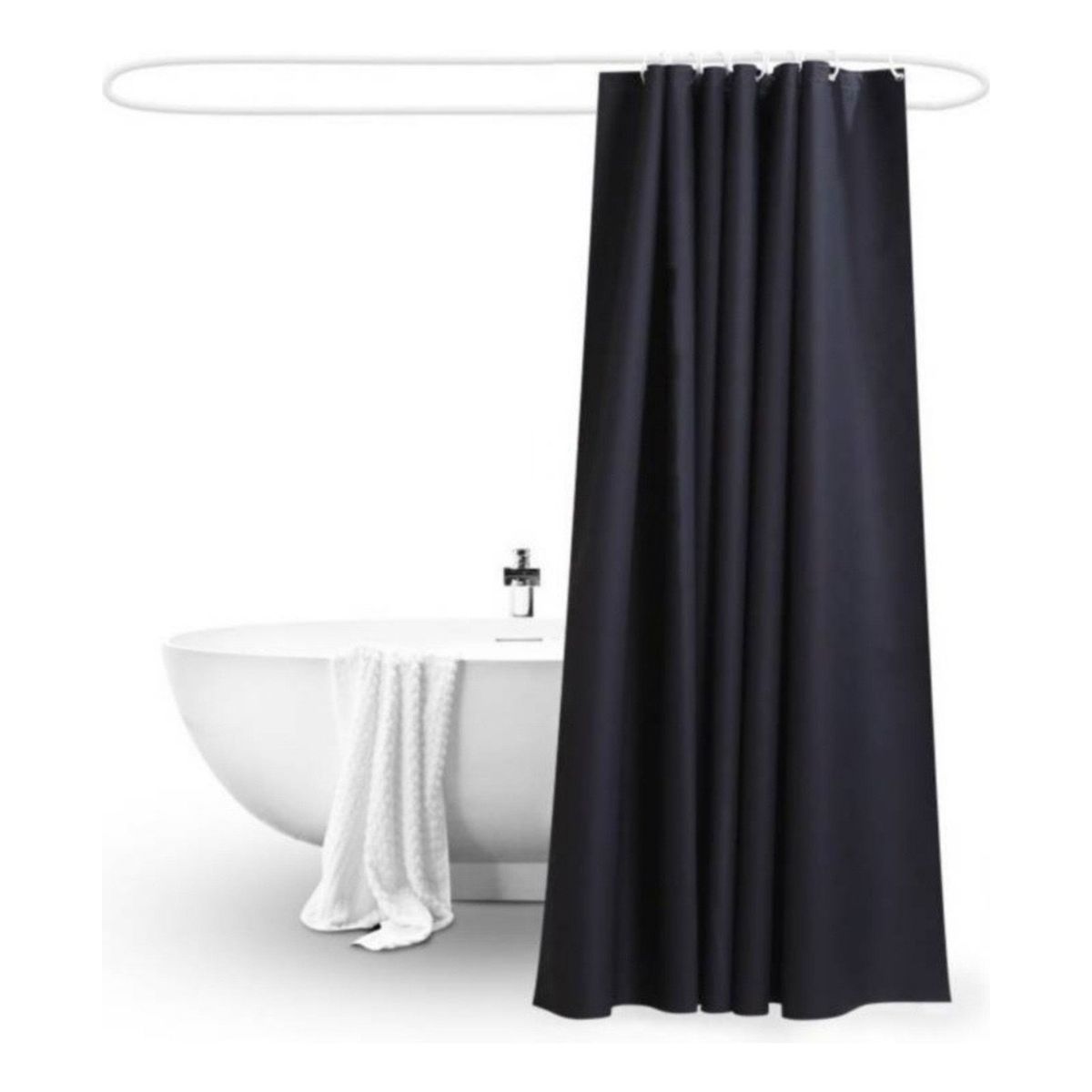 GENERICO - Cortina Baño Negra Impermeable 180x180 Cms