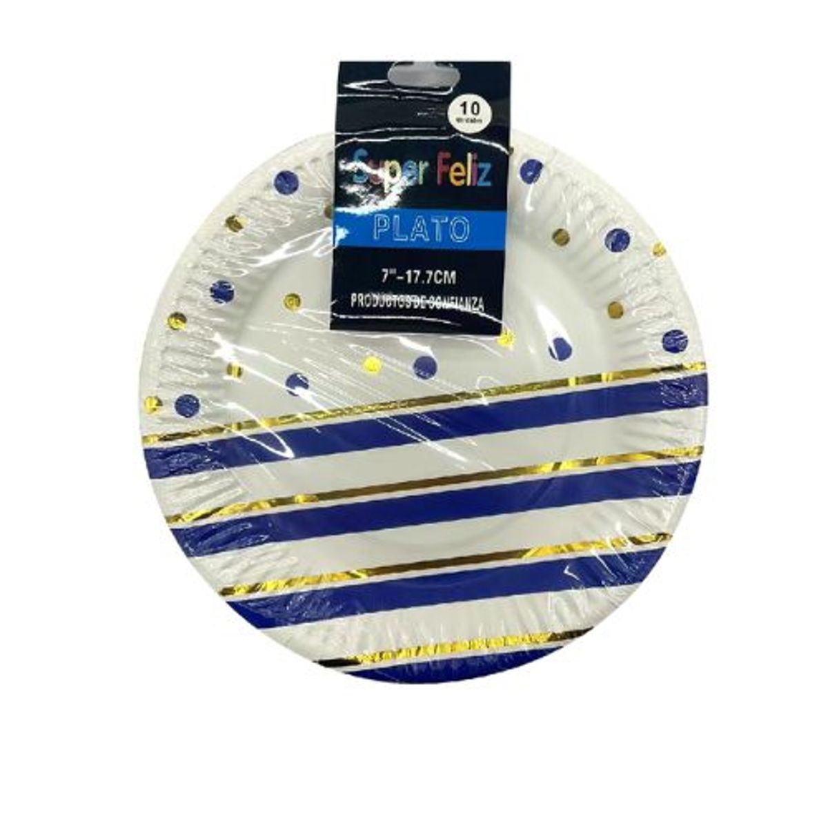 GENERICO - Plato Diseño Puntos Rayas Color Blanco Azul 17.7 Cm