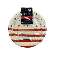 GENERICO - Plato Diseño Puntos Rayas Color Blanco Rojo 17.7 Cm