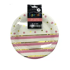 GENERICO - Plato Diseño Puntos Rayas Color Blanco Rosa 17.7 Cm.