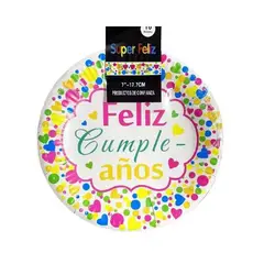 GENERICO - Plato Feliz Cumpleaños Color Blanco Plastico 17.7 Cm
