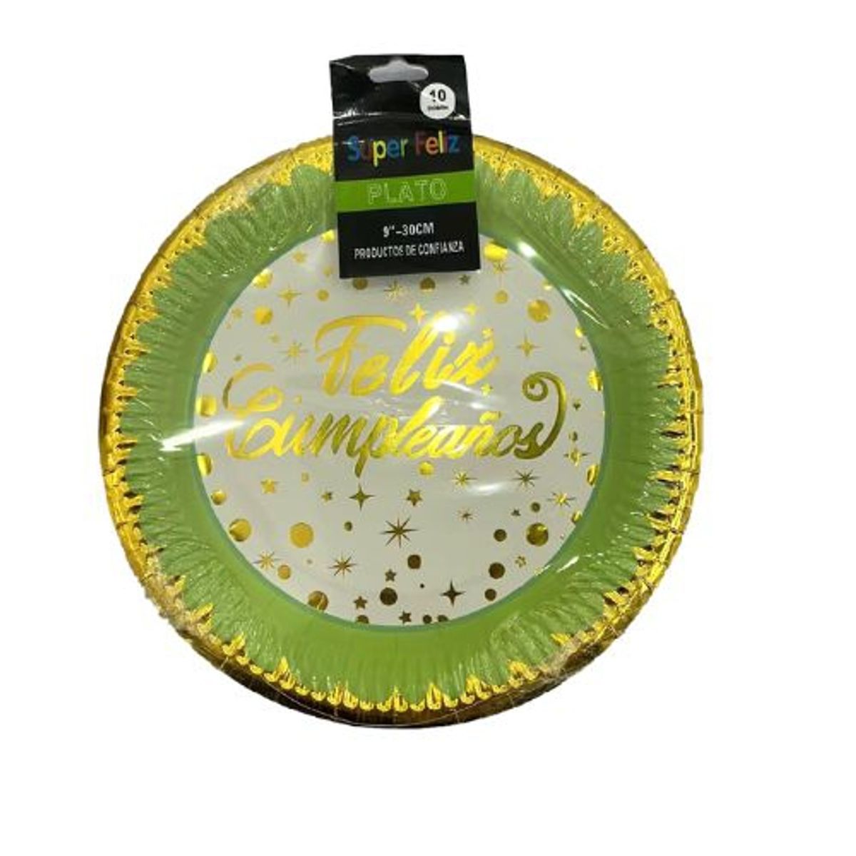 GENERICO - Plato Feliz Cumpleaños Color Verde Material Plastico 30 Cm