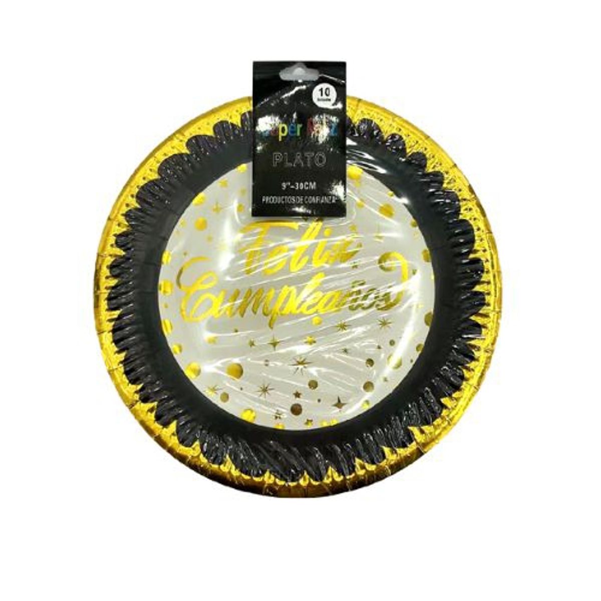 GENERICO - Plato Feliz Cumpleaños Color Negro Material Plastico 30 Cm