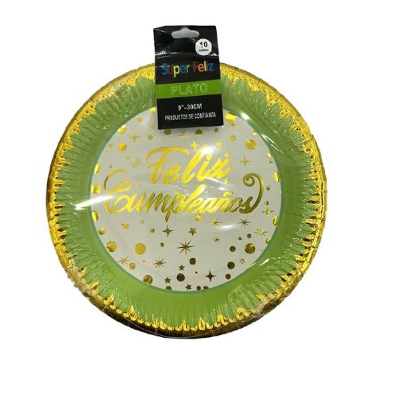 GENERICO - Plato Feliz Cumpleaños Color Verde Material Plastico 17.7 Cm