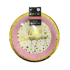GENERICO - Plato Feliz Cumpleaños Color Rosa Material Plastico 17.7 Cm.