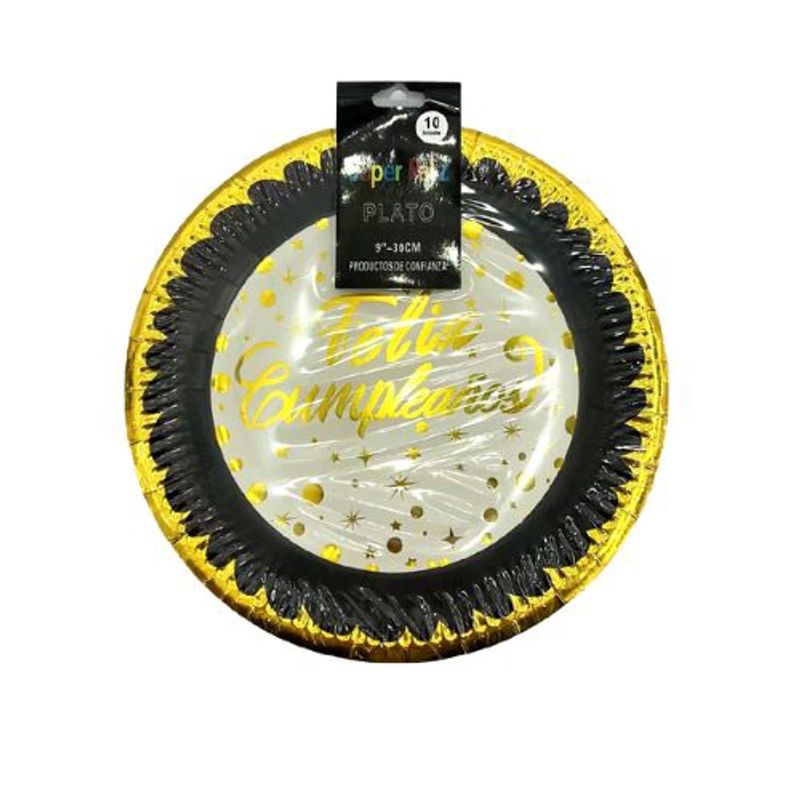 GENERICO - Plato Feliz Cumpleaños Color Negro Material Plastico 17.7 Cm.