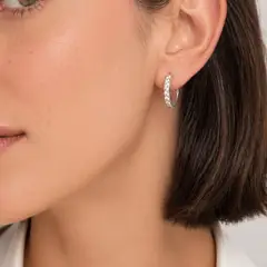 BLOOM CRYSTAL - Argollas Plata 14 mm Mujer con Cristales Pavé – Aros Elegantes Uso Diario - Regalo Mujer