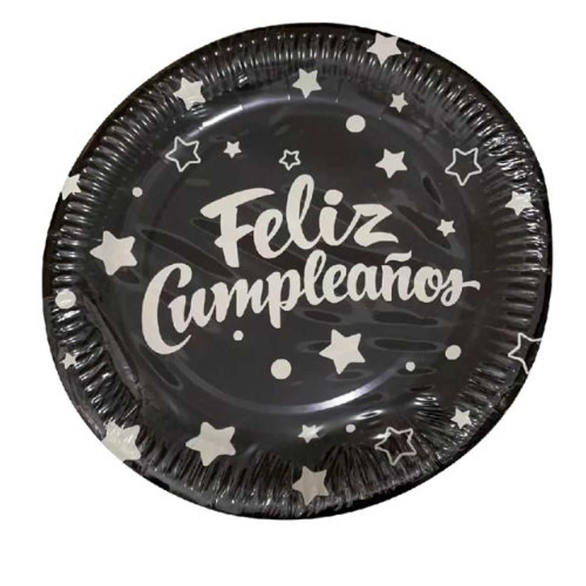 GENERICO - Plato Color Negro Diseño Feliz Cumpleaños 22.8 Cm