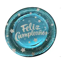 GENERICO - Plato Color Azul Diseño Feliz Cumpleaños 22.8 Cm