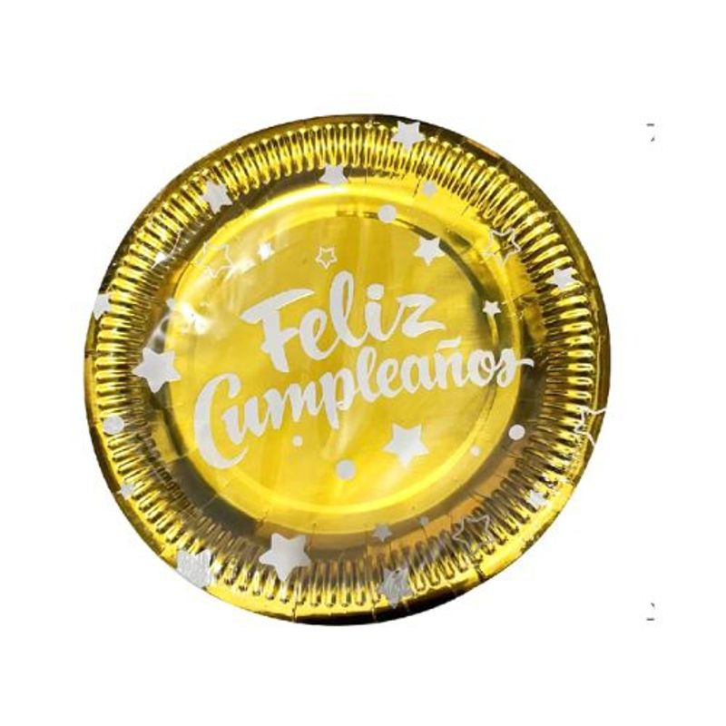 GENERICO - Plato Color Amarillo Diseño Feliz Cumpleaños 22.8 Cm