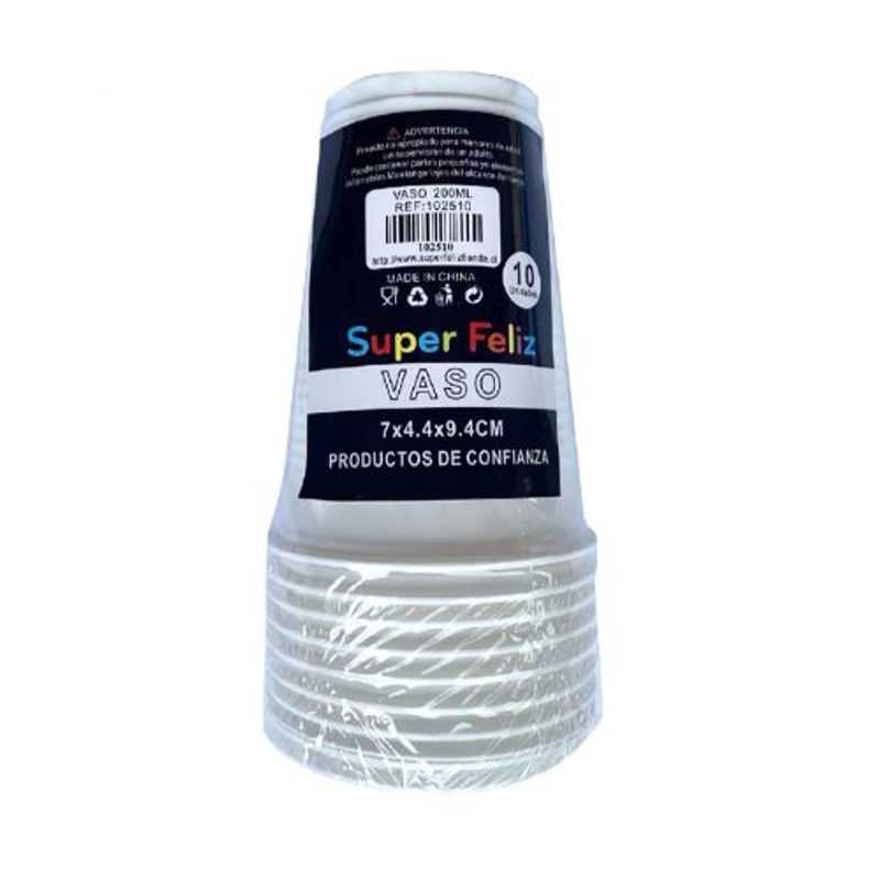 GENERICO - Vasos Plasticos 200Ml 10 Unidades Color Blanco