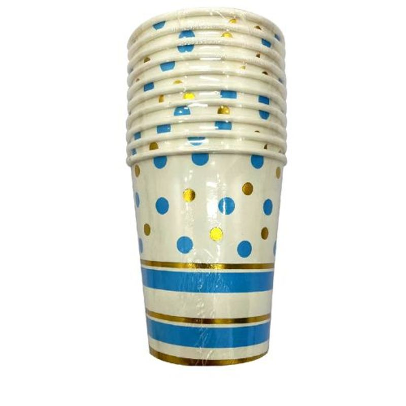 GENERICO - Vasos Diseño Puntos Color Blanco Celeste Material Papel