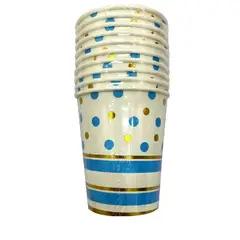 GENERICO - Vasos Diseño Puntos Color Blanco Celeste Material Papel