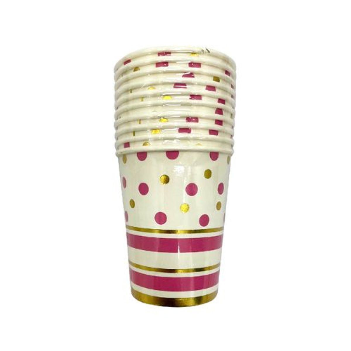 GENERICO - Vasos Diseño Puntos Color Blanco Rosa Material Papel