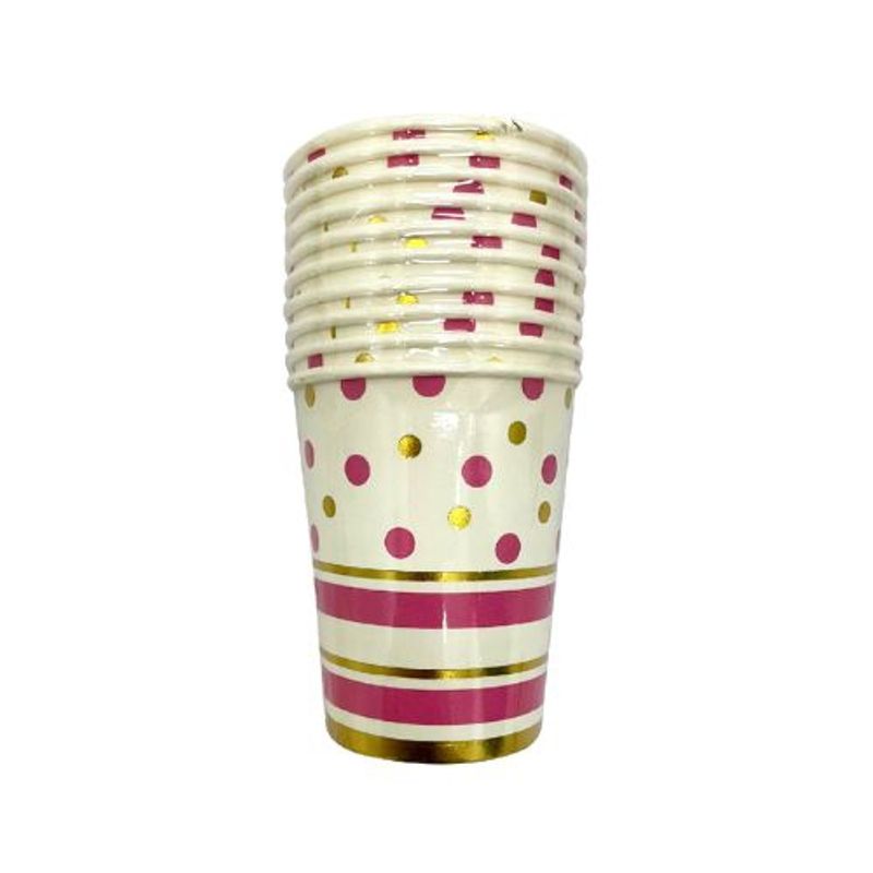 GENERICO - Vasos Diseño Puntos Color Blanco Rosa Material Papel
