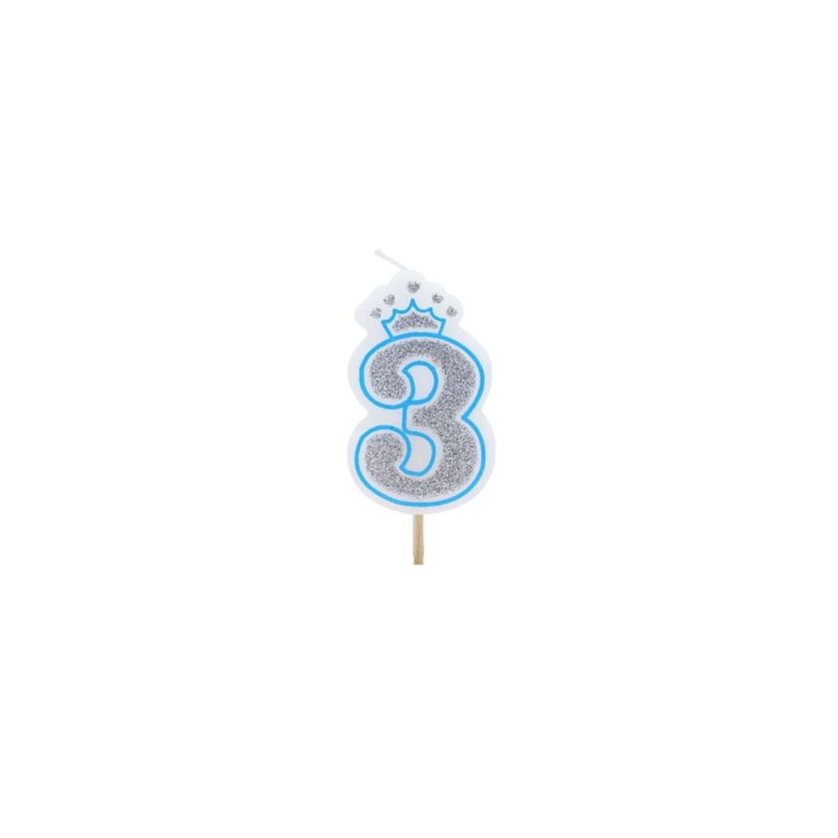 GENERICO - Vela De Numero 3 Corona Azul 6 Cm